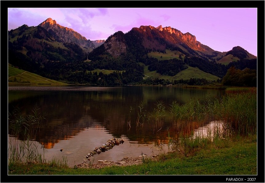 швейцария, schwarzsee, fribourg, черное озеро, закат, paradox, PARADOX