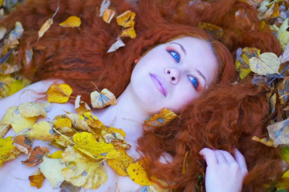 осень, листья, девушка, глаза, Dalia