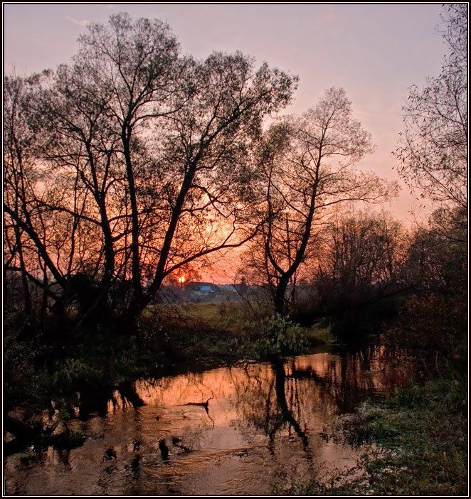 закат, река, отражение, осень, Алёна