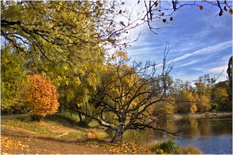 пейзаж, лес, осень, вода, Александр Батурский