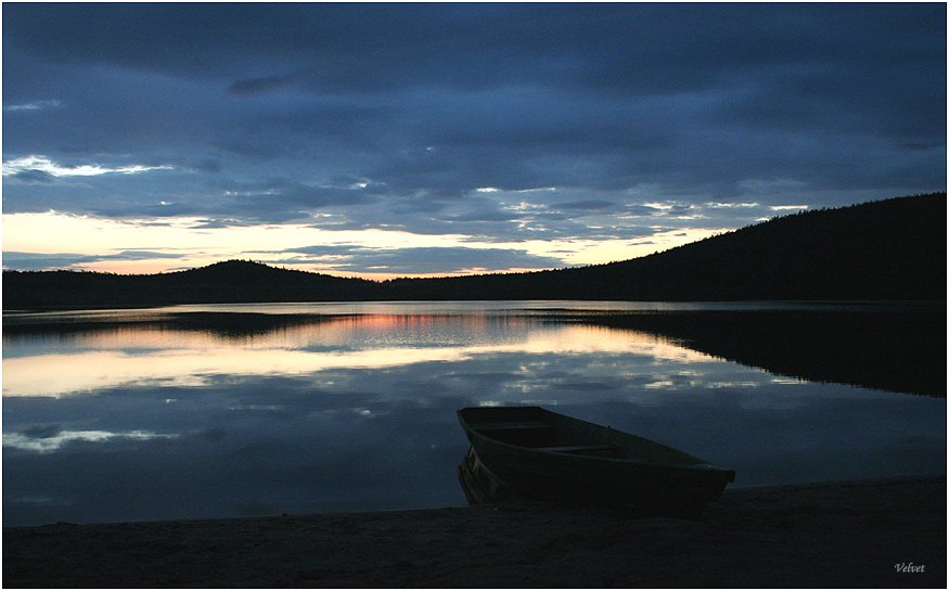озеро, закат, лодка, Оля