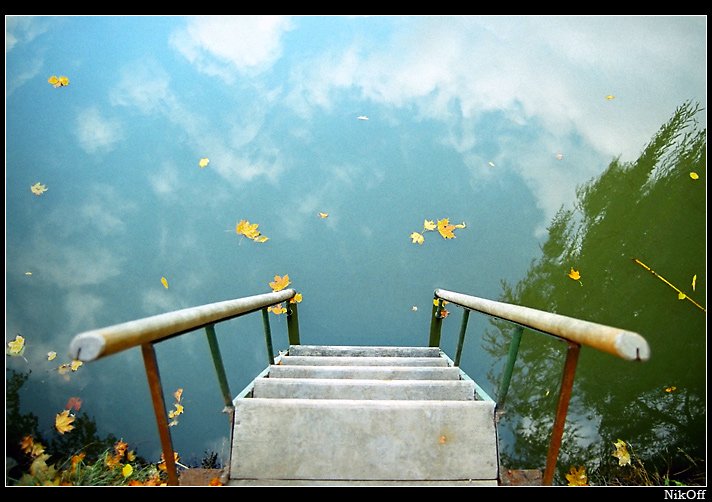 лестница, небо, озеро, осень, листья, NikOff (Юрий Руднев)