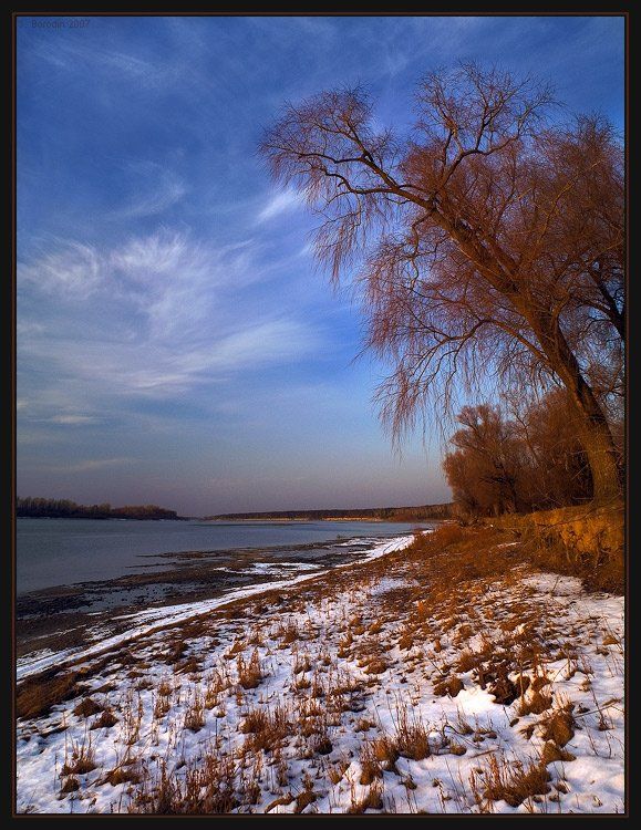 река, обь, деревья, закат, поздняя, осень, Сергей Бородин (Minstrel)