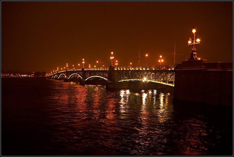 петербург, мост, нева, река, фонари, отражение, вечер, Алёна