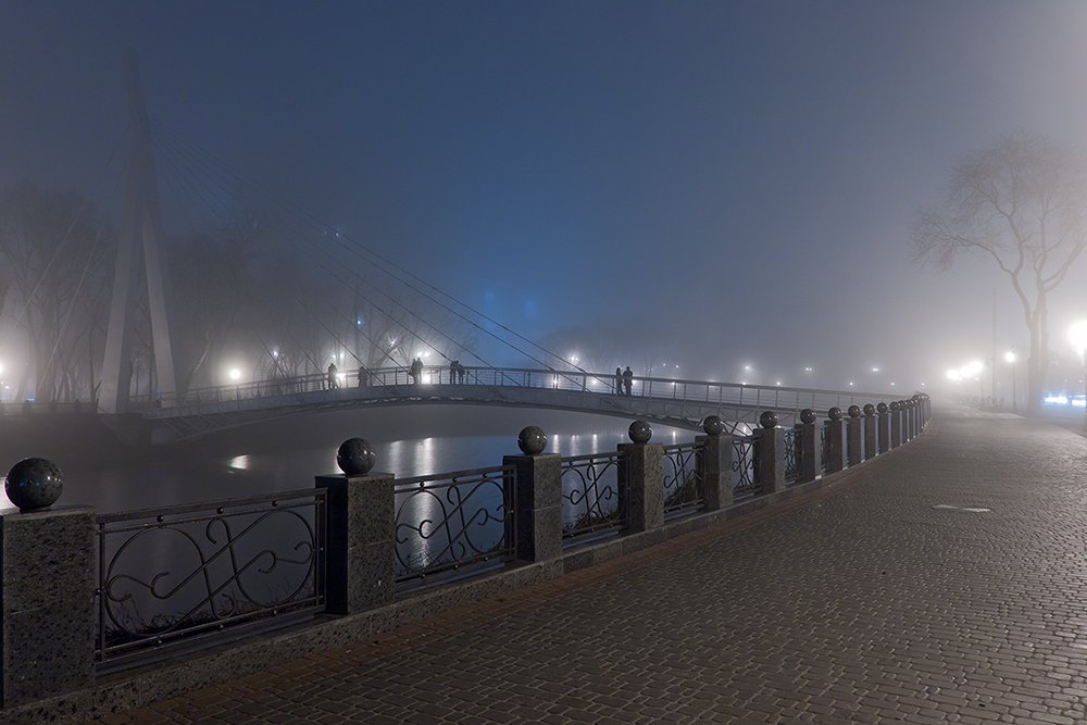 осень, туман, мост, река, Владимир Костылев