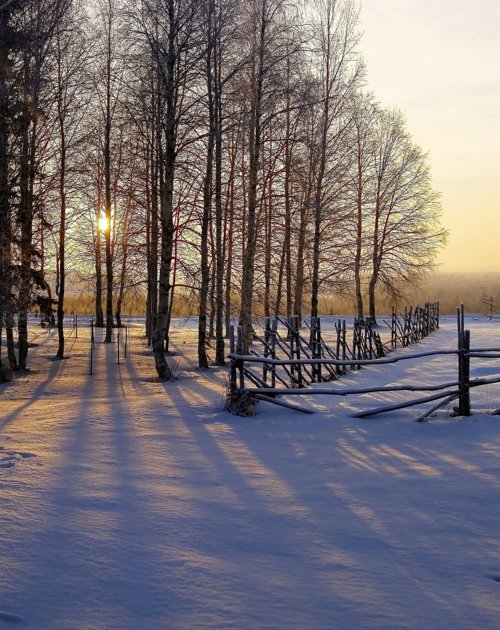 зима, снег, солнце,  тени, забор, KSergeyV