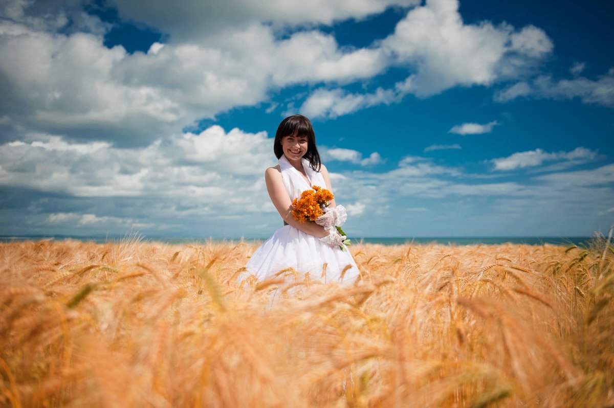 свадьба, ирландия, поле, море, колос, платье, Konstantin Maskalenko