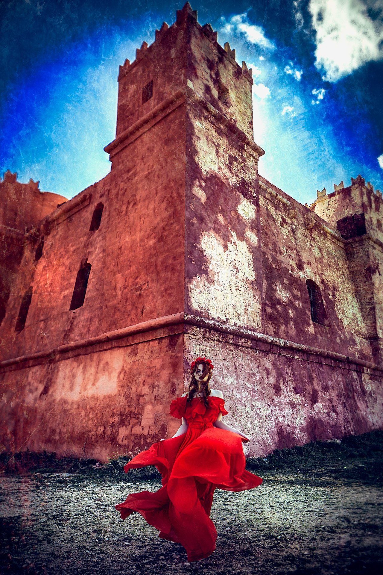 womna, portrait, red dress, red castle, malta, Руслан Болгов (Axe)