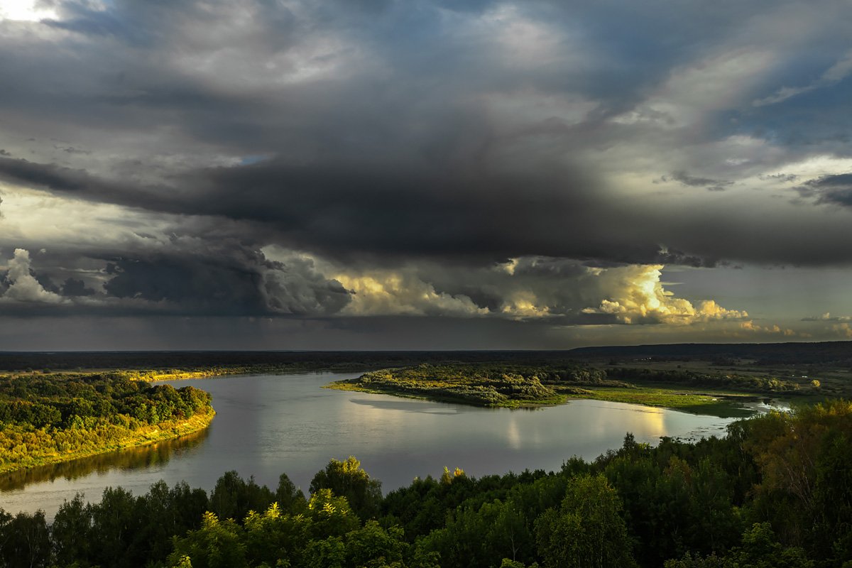река, лес, небо, облака, закат, тучи, природа, пейзаж, nature, lsndscape, sunset, clouds, Дмитрий Сдобин