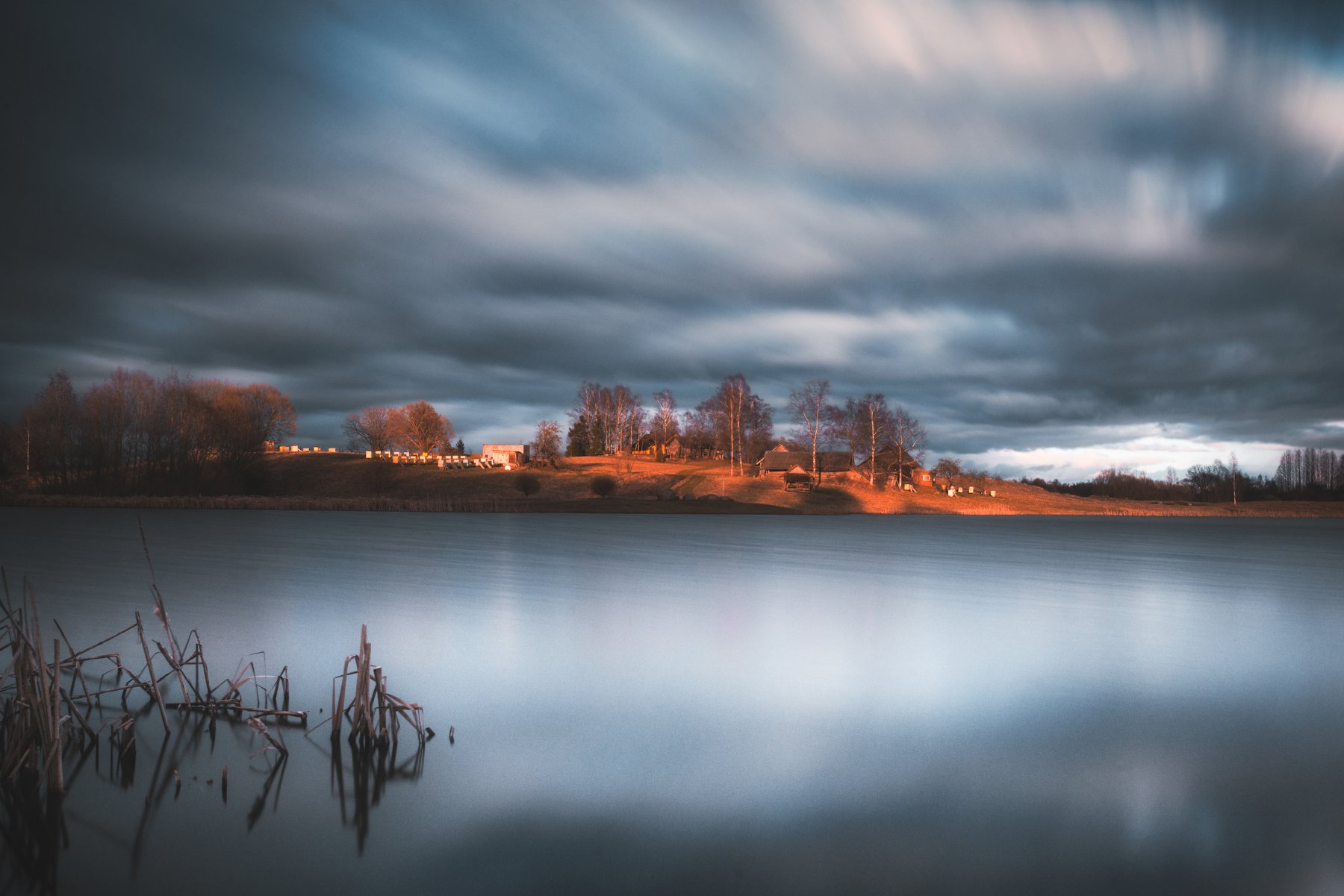 landscape,clouds,longexpo,trees,water,пейзаж,деревня,весна,пруд, Olegs Bucis