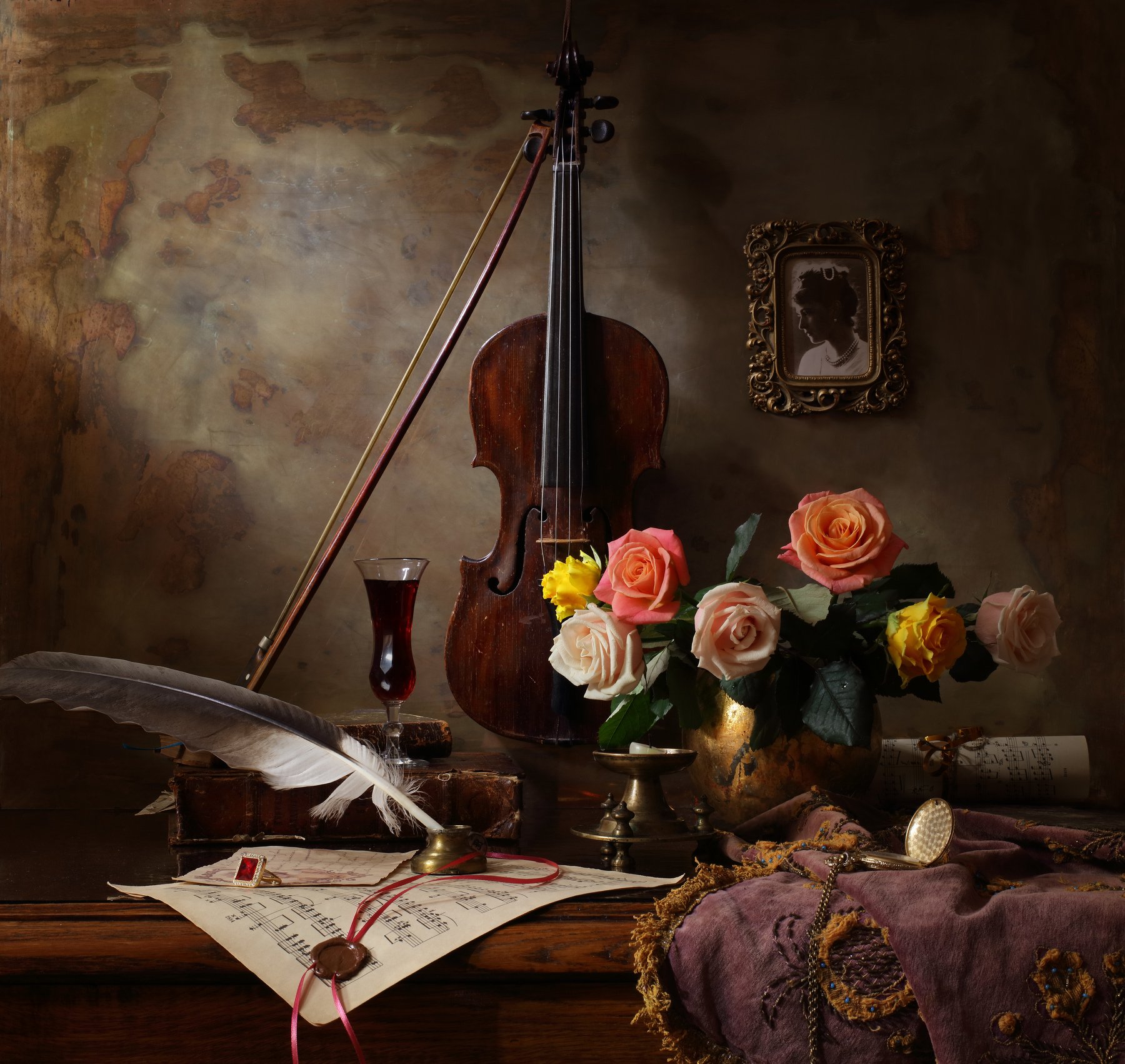 скрипка, музыка, цветы, свет, девушка, портрет, искусство, розы, Андрей Морозов