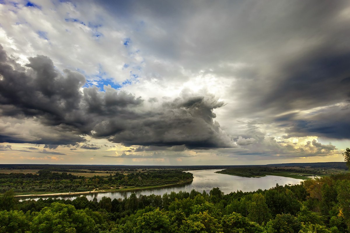 природа пейзаж, небо, река, облака, тучи, ока, лес, landscspe, nature, Дмитрий Сдобин