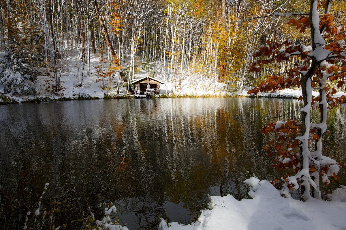 пейзаж, крым, озеро, осень, снег, деревья,, Сергей Шульга