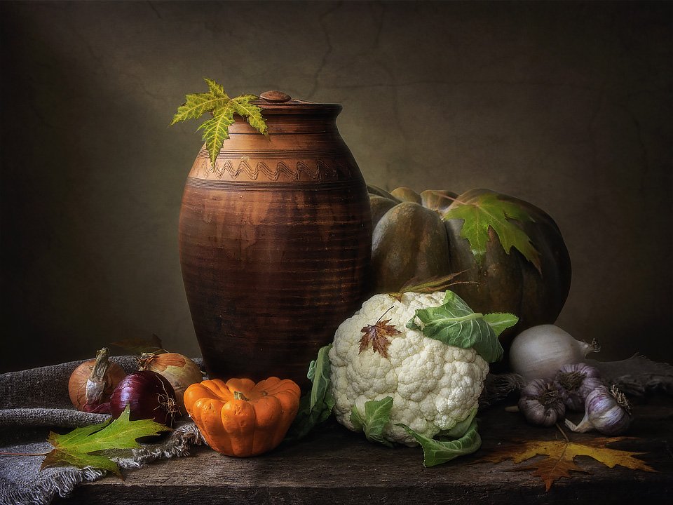 натюрморт, художественное фото, овощи, осенние листья, Ирина Приходько