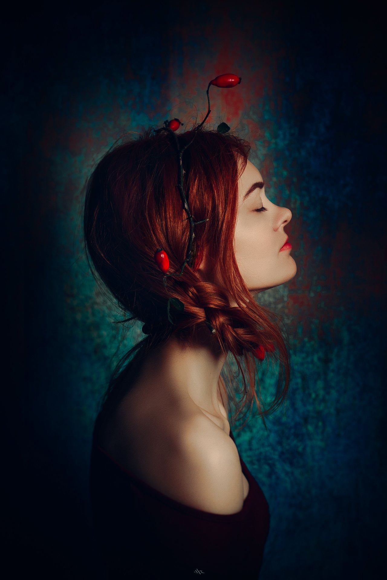 woman, portrait, studio, art, beauty, berries, redhead, Руслан Болгов (Axe)