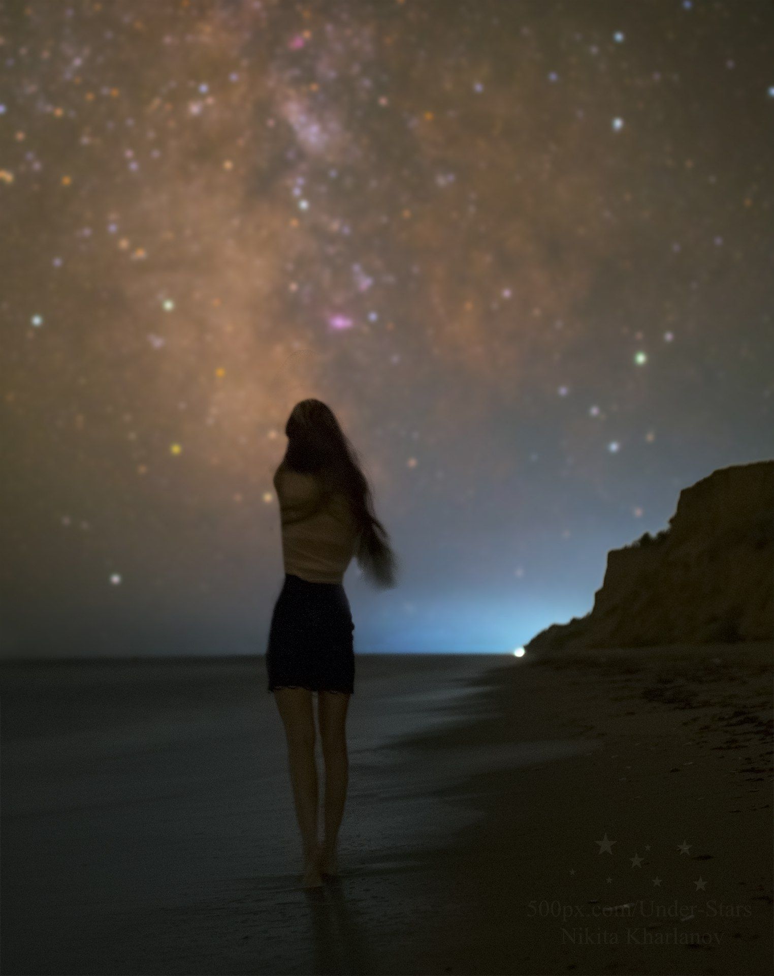 Млечный Путь, звезды, астрофотография, астрофото, ночь, ночной пейзаж, ночное фото, пейзаж, побережье, море, девушка, пляж, Харланов Никита