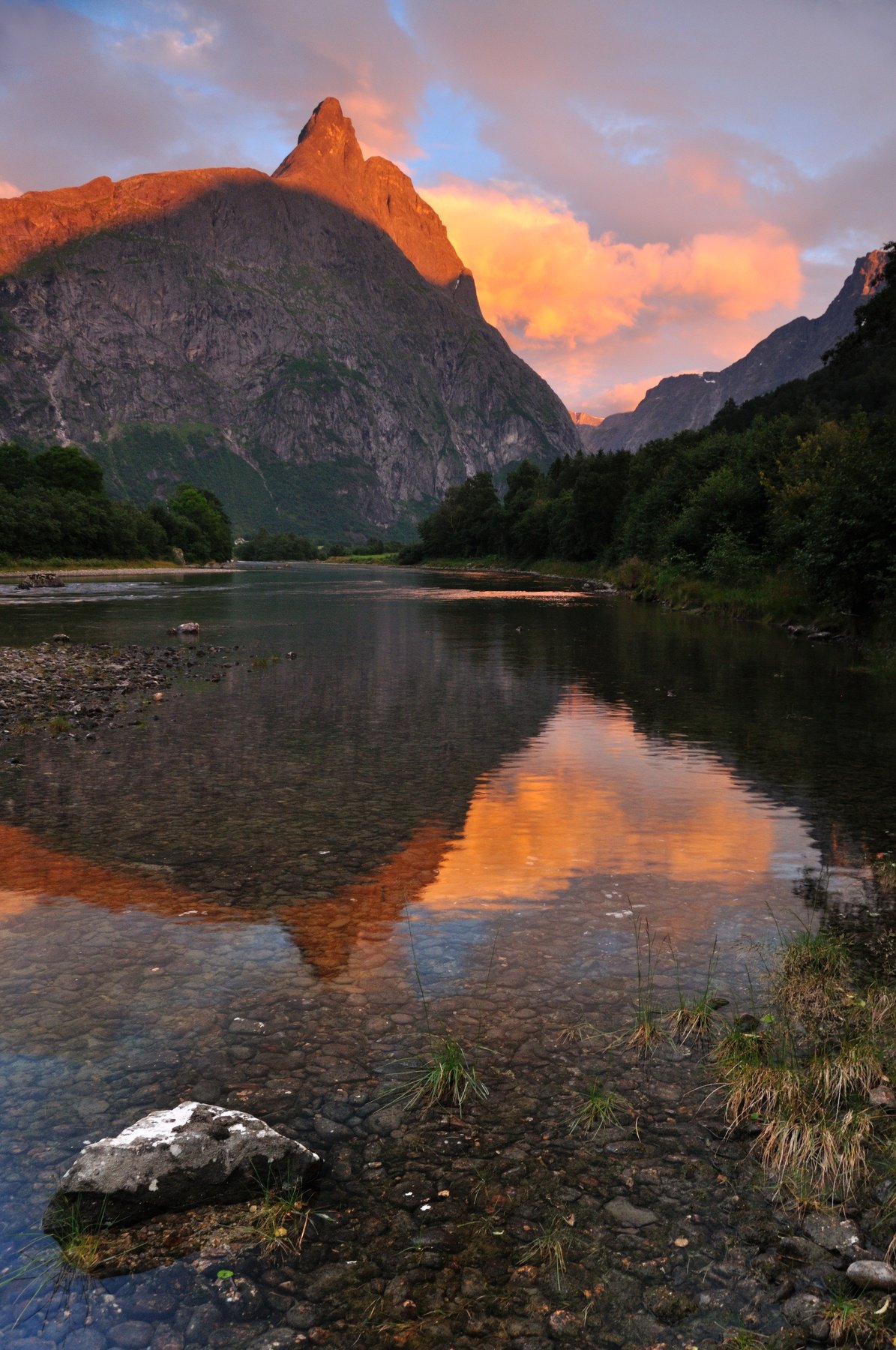 Norway, mirror, reflection, mountain, rock, river, Jiri Kuchar