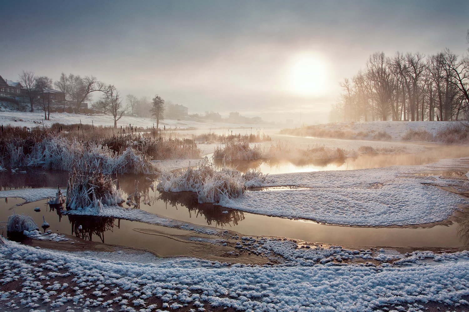 природа утро зима снег лёд река, Михаил Корнилов