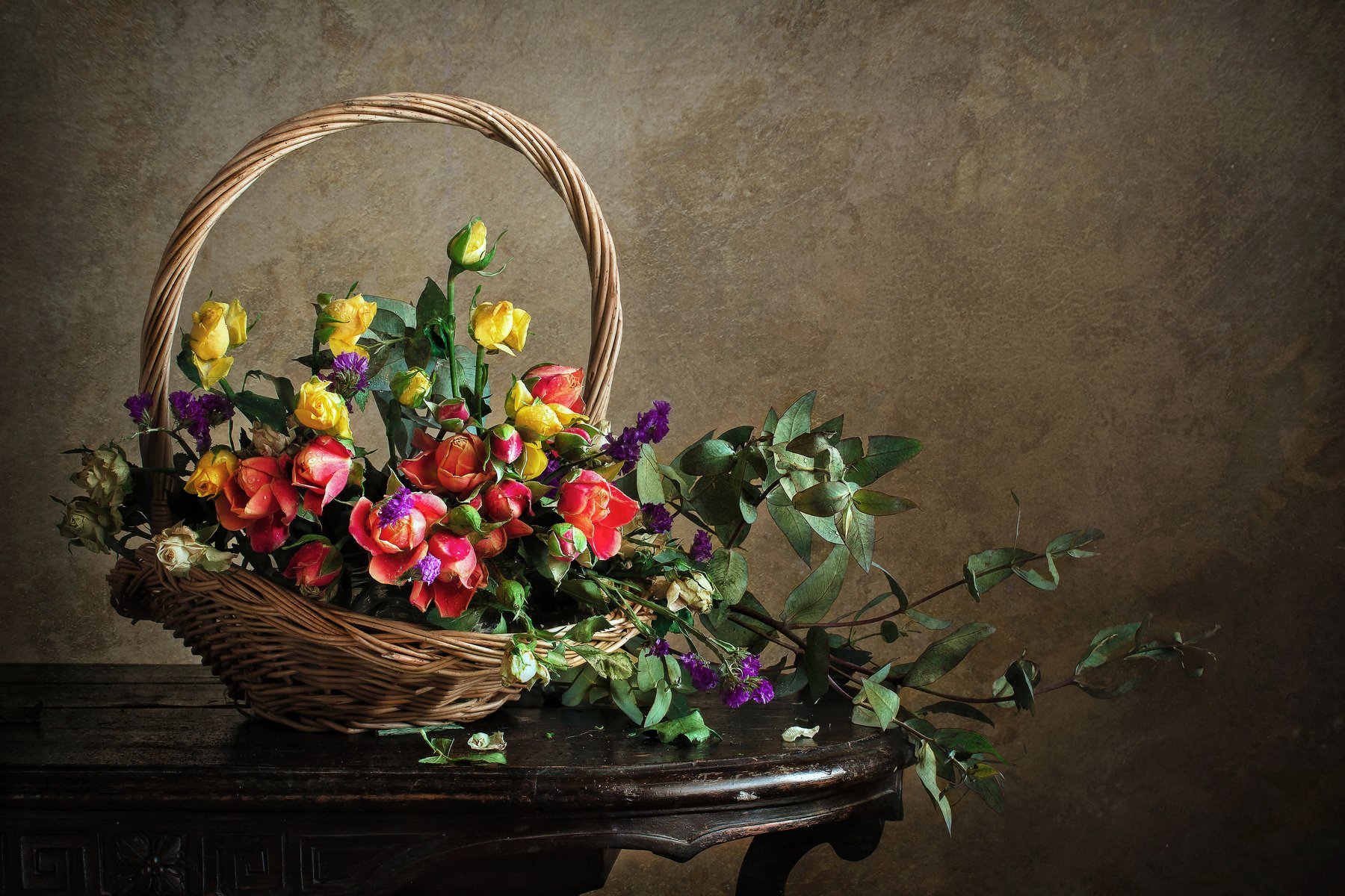 натюрморт, корзина, цветы, розы, Анна Петина