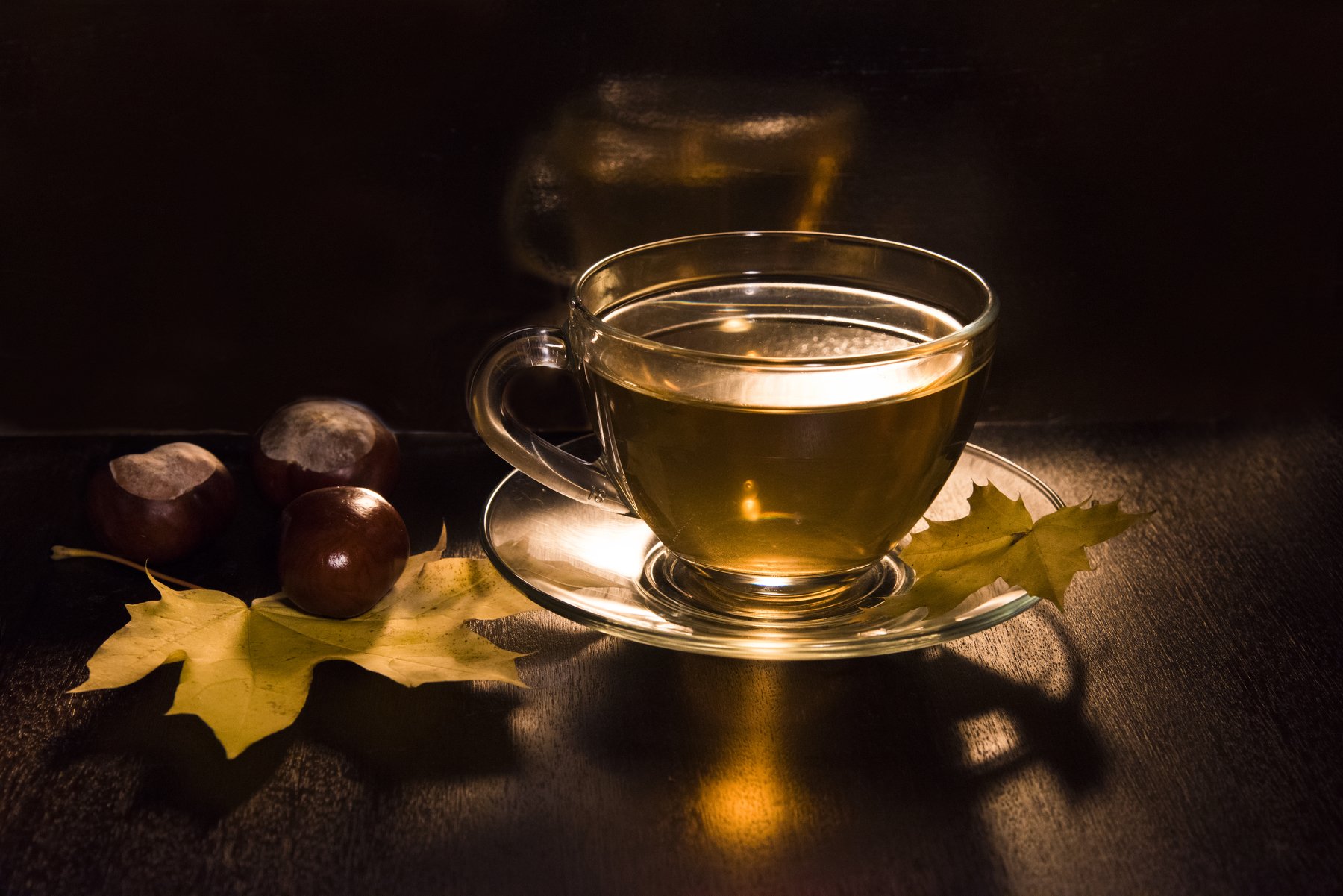 чай, осень, каштаны, кленовый лист, Svetlana Khromova