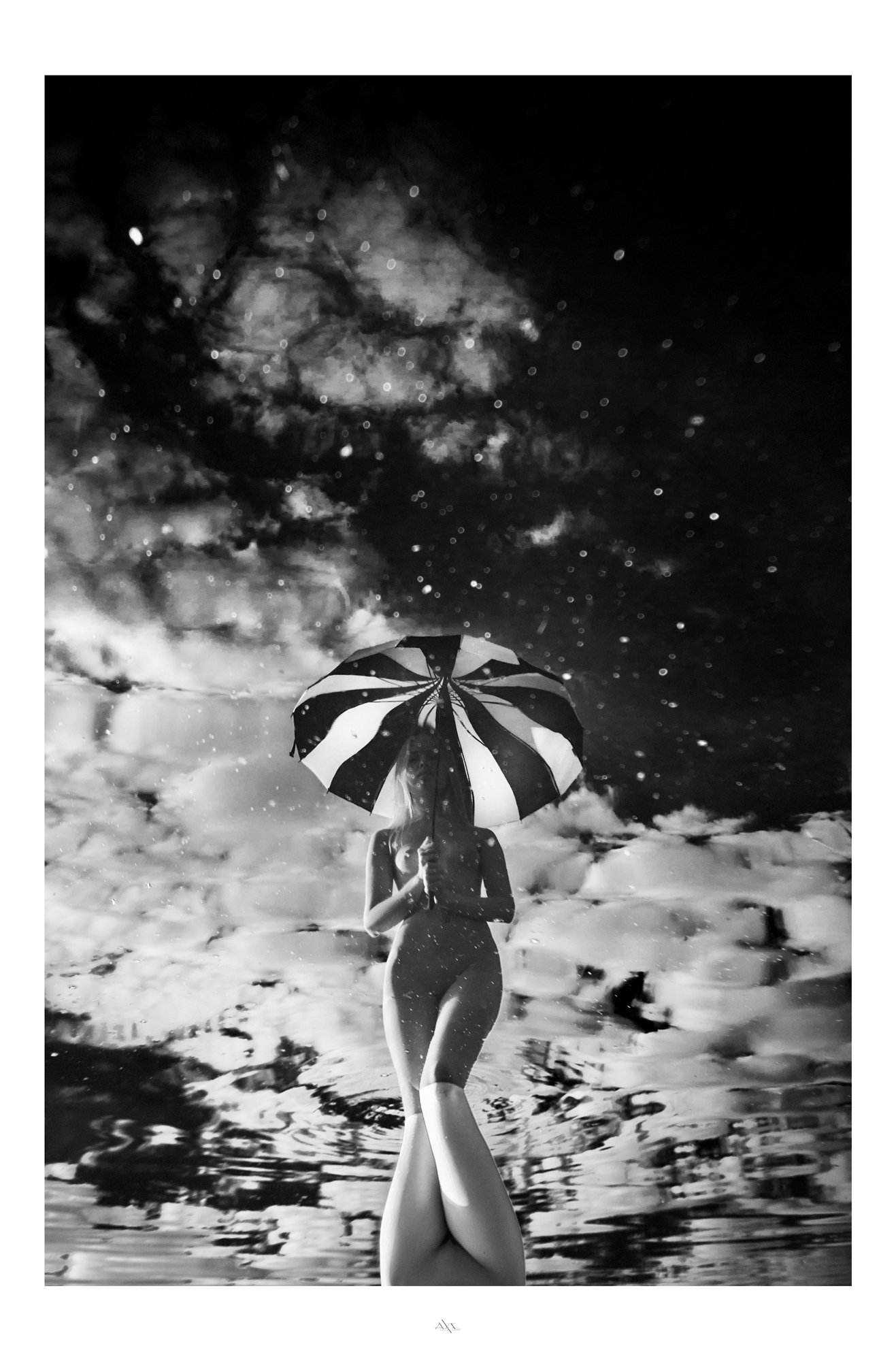 woman, water, nude, reflection, umbrella, black and white, beauty, Руслан Болгов (Axe)