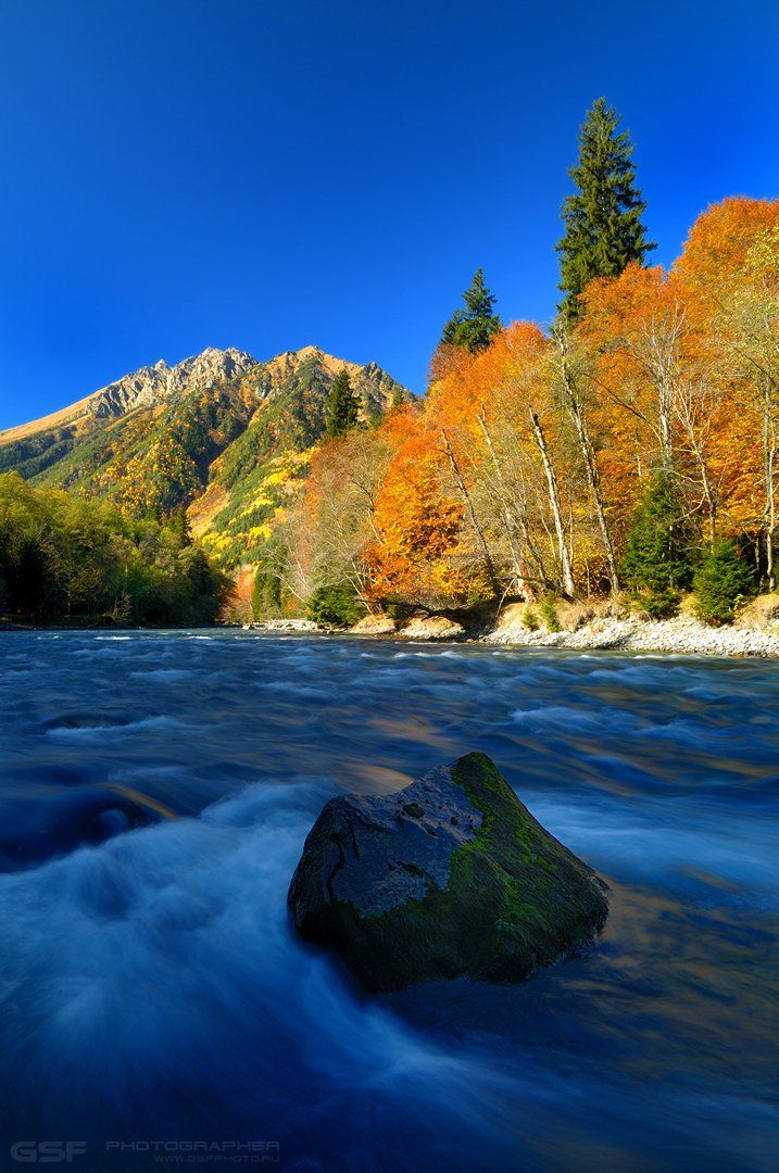 природа пейзаж осень река лес горы камень, Serj Master