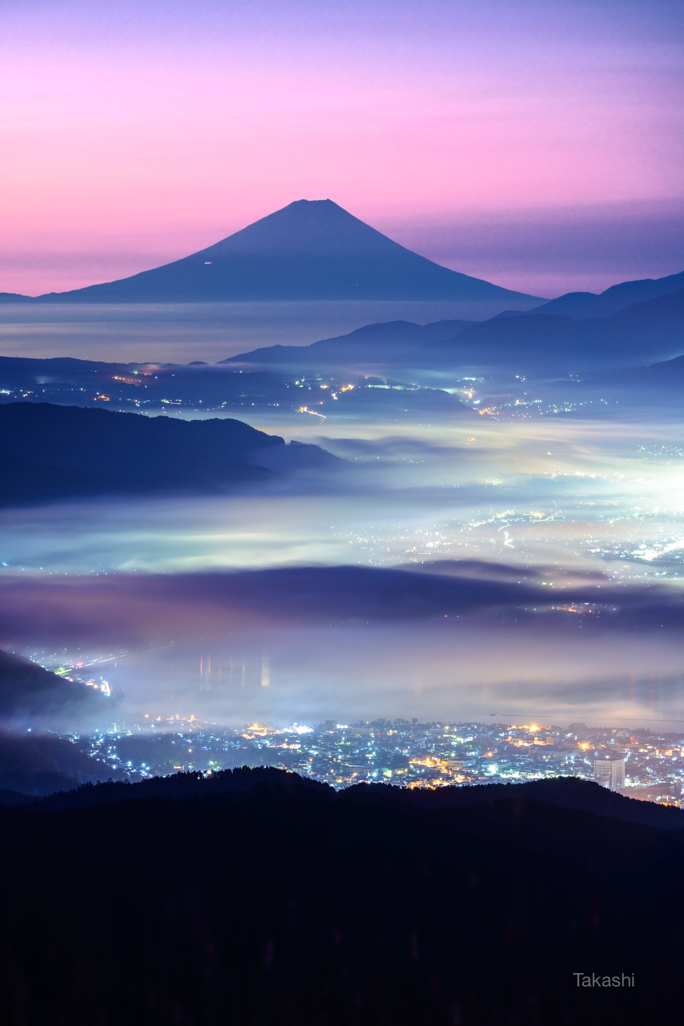 Fuji,mountain,Japan,dawn,cloud,fog,color,lake,beautiful,fantastic,amazing, Takashi