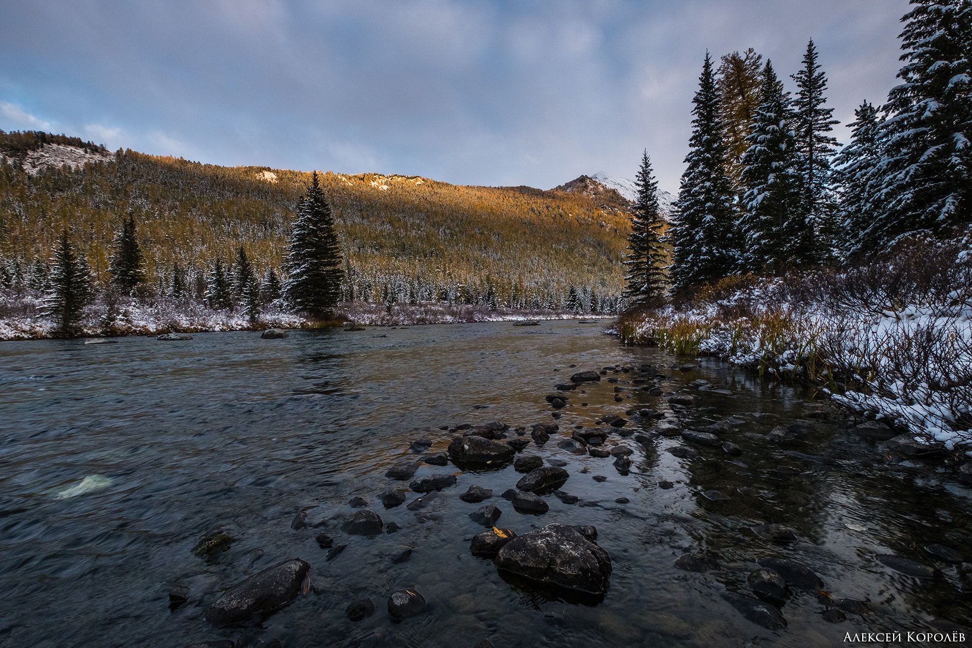 алтай, сибирь, россия, горы, река, снег, природа, пейзаж, закат, altai, siberia, russia, mountains, river, snow, nature, landscape, sunset, Алексей Королёв