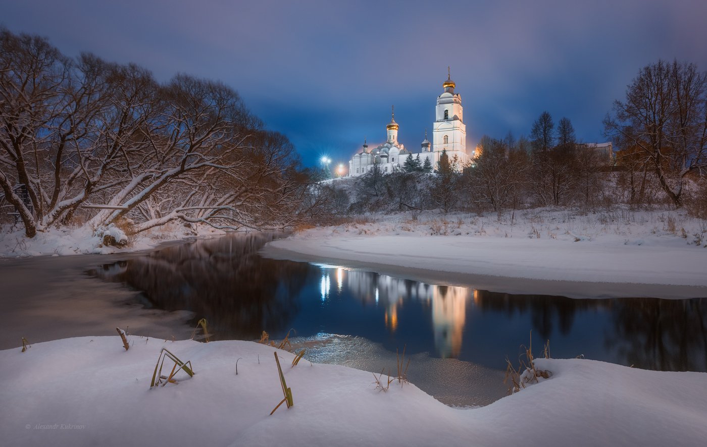 пейзаж, вечер, церковь, зима, вязьма, Александр Кукринов