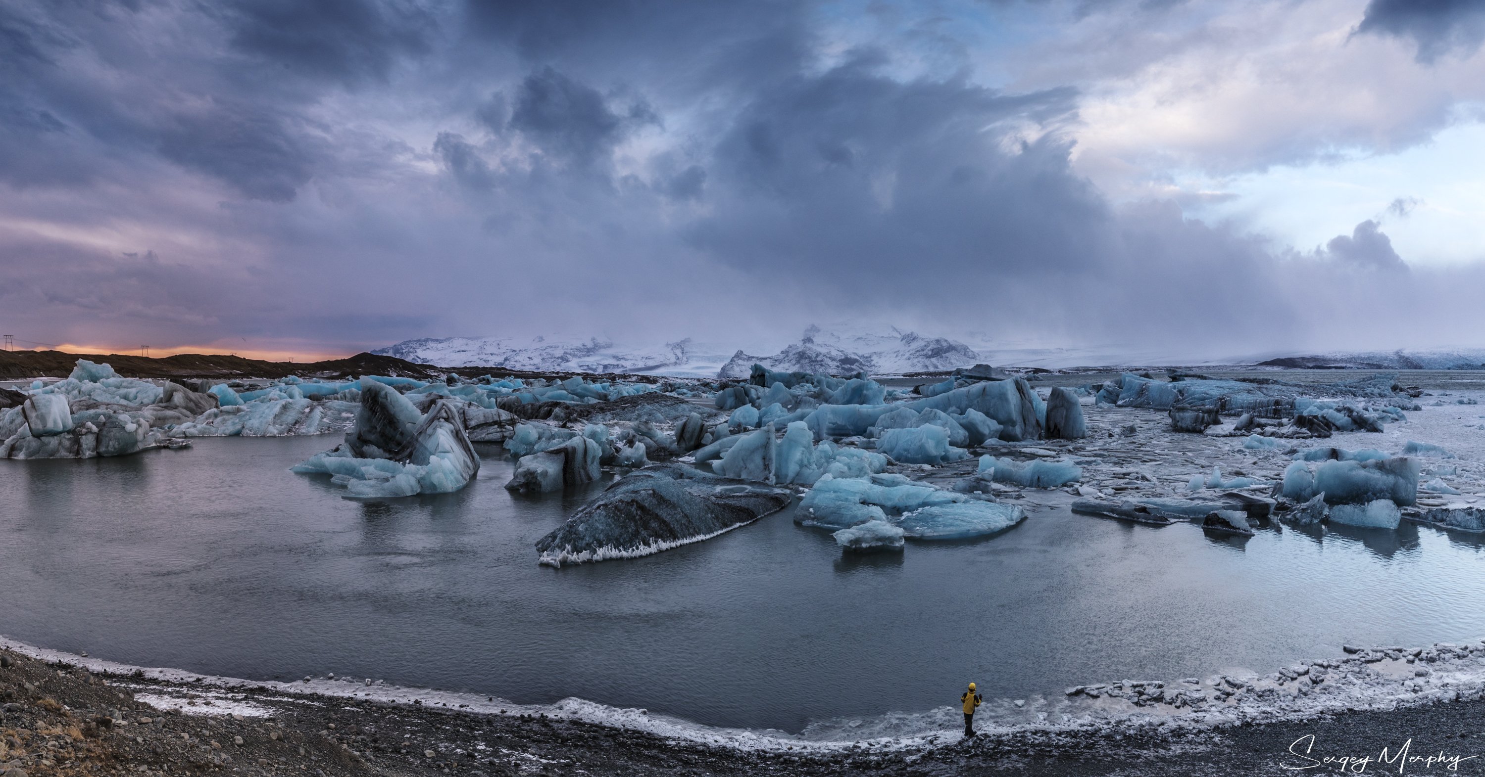 panorama, iceland, sunrise, blue ice, glacier, jokulsarlon, Sergey Merphy