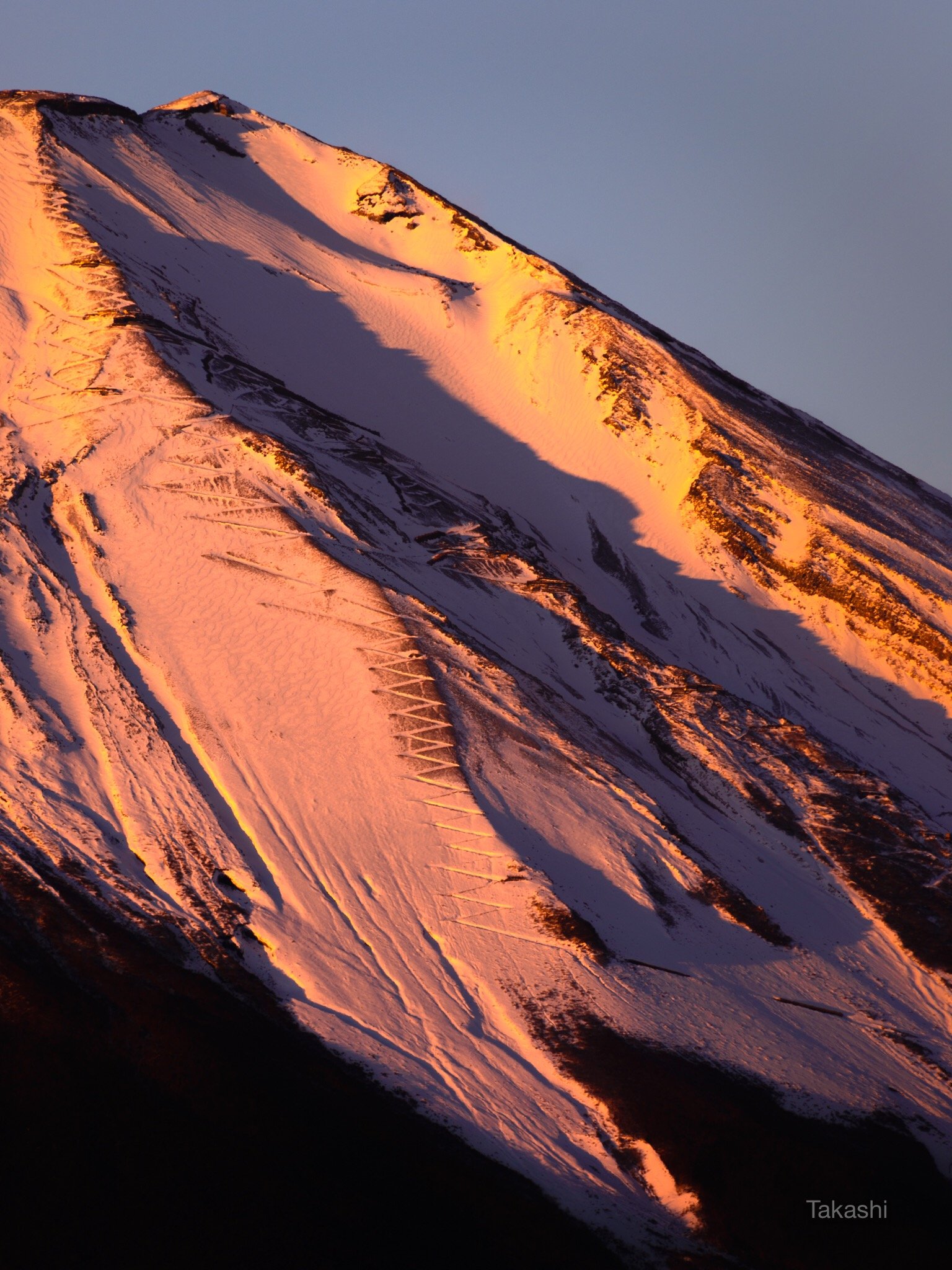 Fuji,mountain,Japan,snow,trail,road,orange,pink,, Takashi