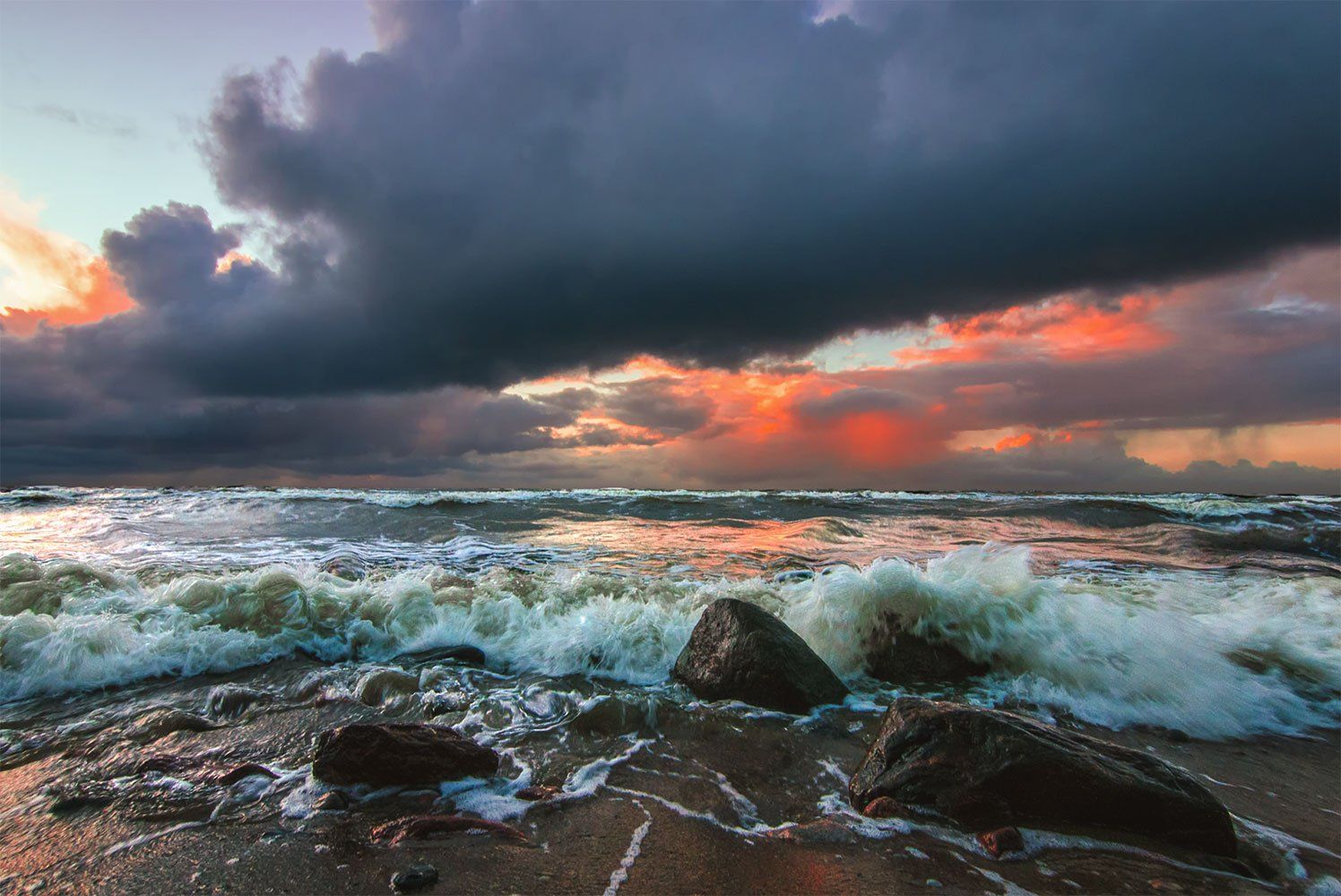 sunset, seascape,clouds, stone,sea,sky, Daiva Cirtautė
