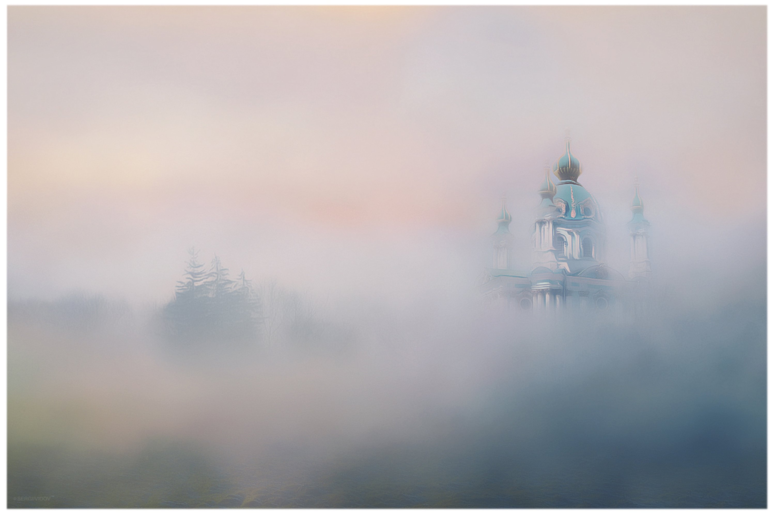 церковь, поле, туман, утро, Sergii Vidov