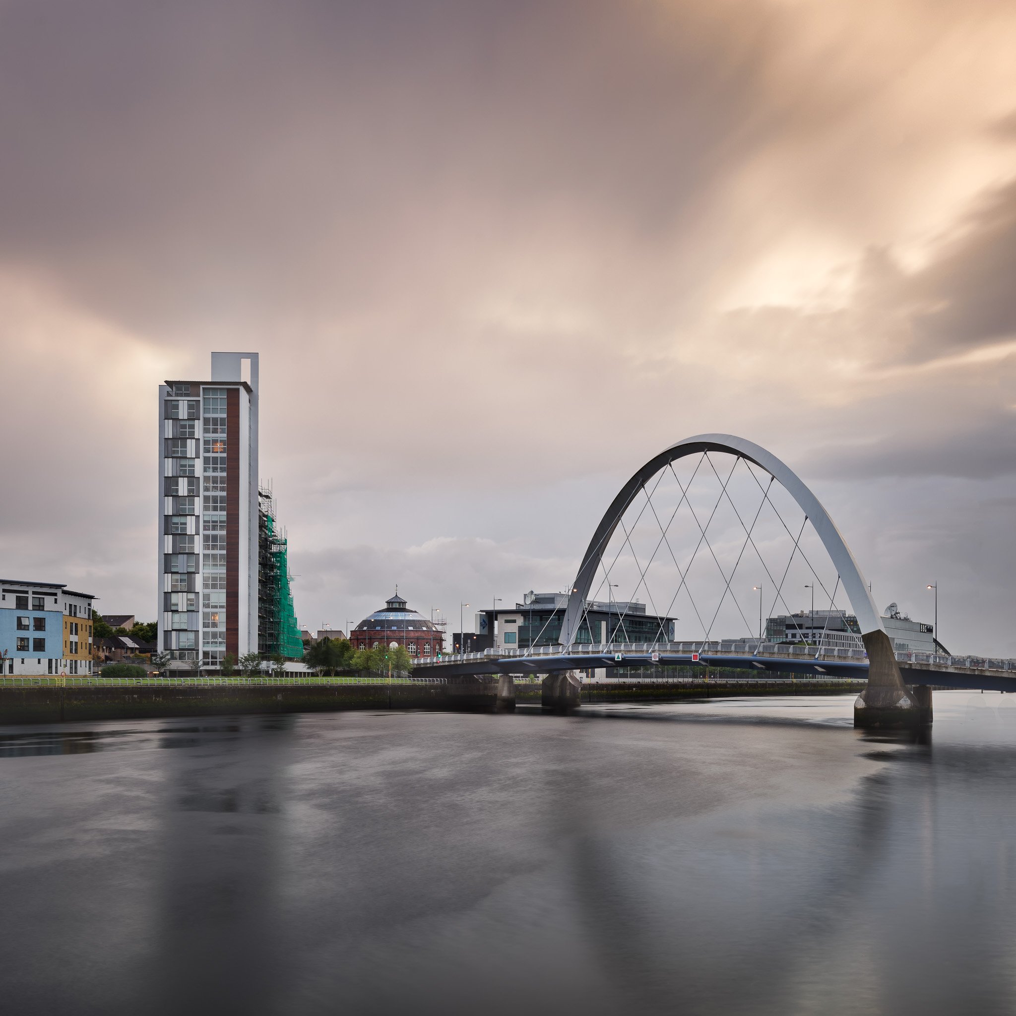 arc, arch, architectural, architecture, blue, bridge, britain, building, city, cityscape, clyde, construction, contemporary, curve, dusk, engineering, europe, european, evening, facade, glasgow, iconic, kingdom, landmark, metal, modern, monument, overcast, Andrey Omelyanchuk