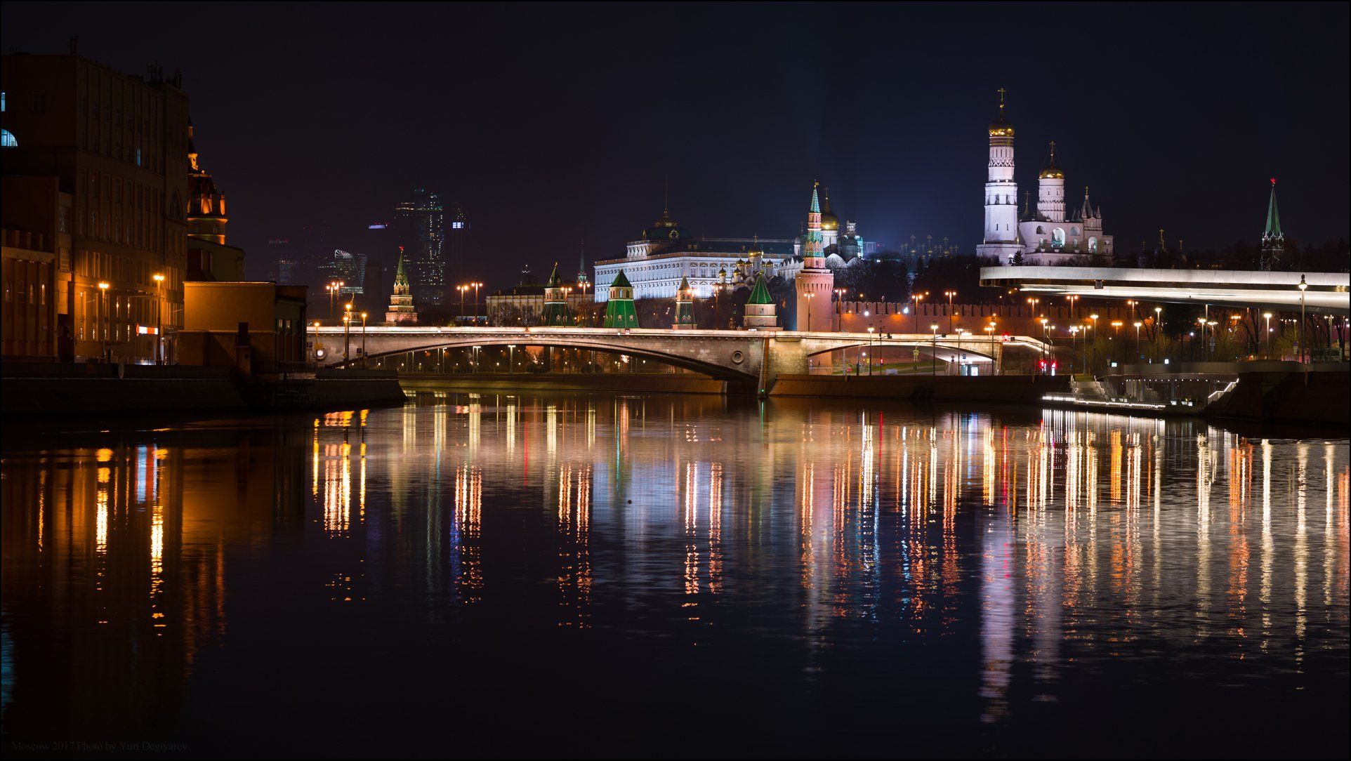 город, столица, Москва, Московский, Кремль, ночь, река, отражение, мост, Юрий Дегтярёв