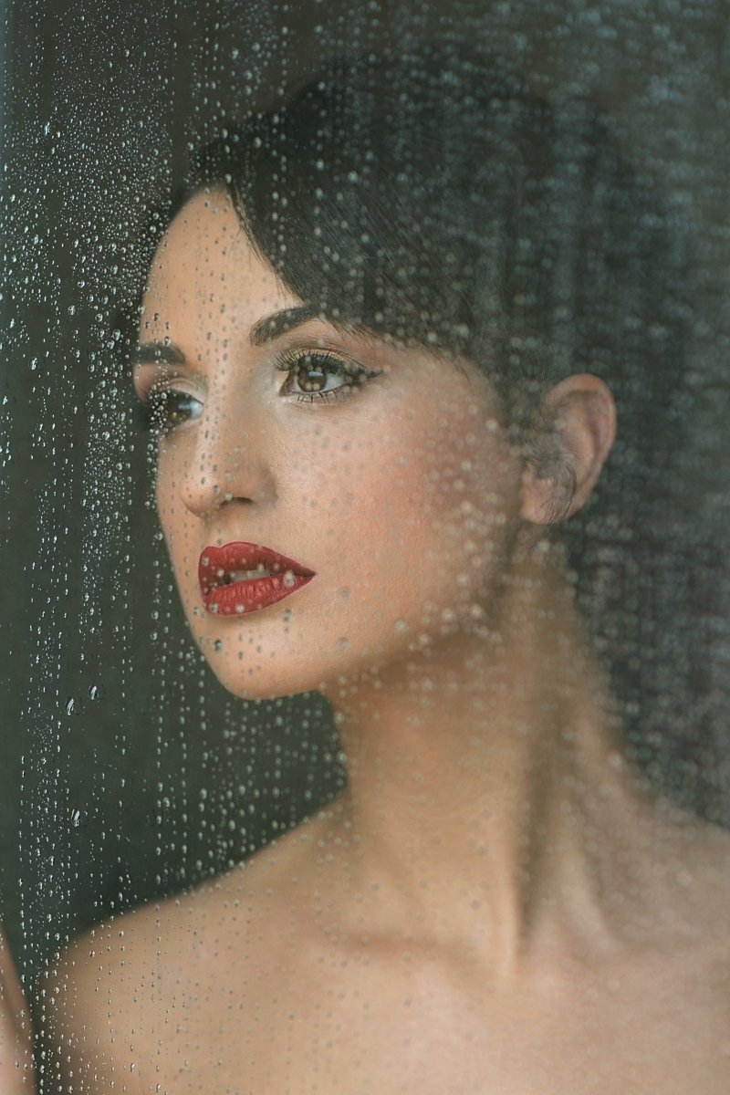 model, glamour, woman, female, portrait, color, eyes, rain, red lips, beautiful, hair, fashion, sensual,, Lajos Csáki