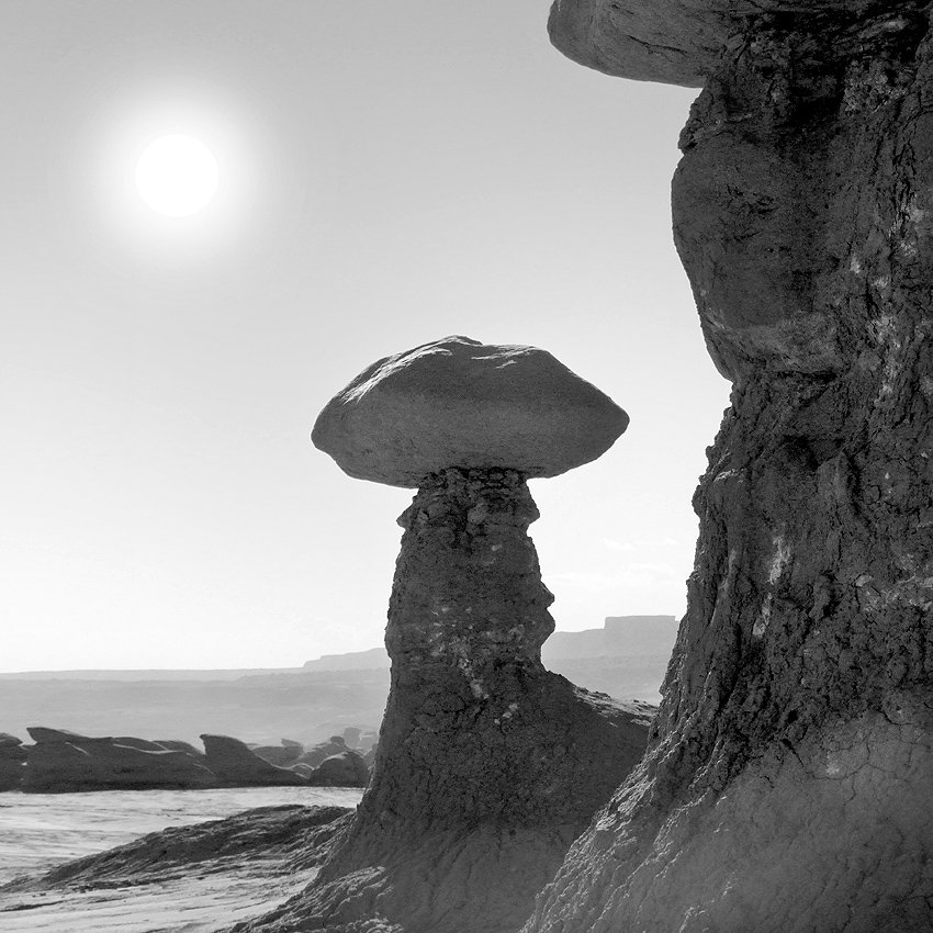 utah, mountains, desert, rock formations, landscape, black white, goblin, stream, river, Mike McGlothlen