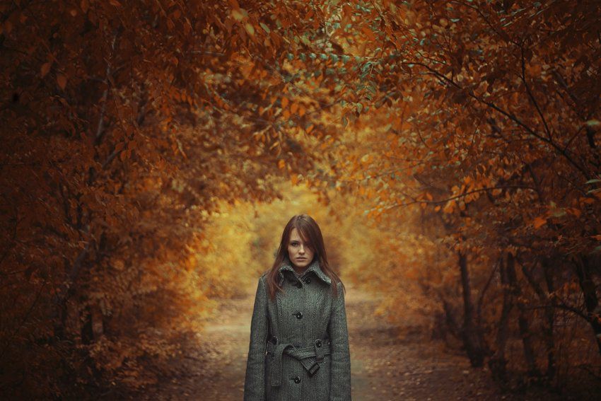 девушка, лес, осень, одиночество, мысли, Артур Сарибекян