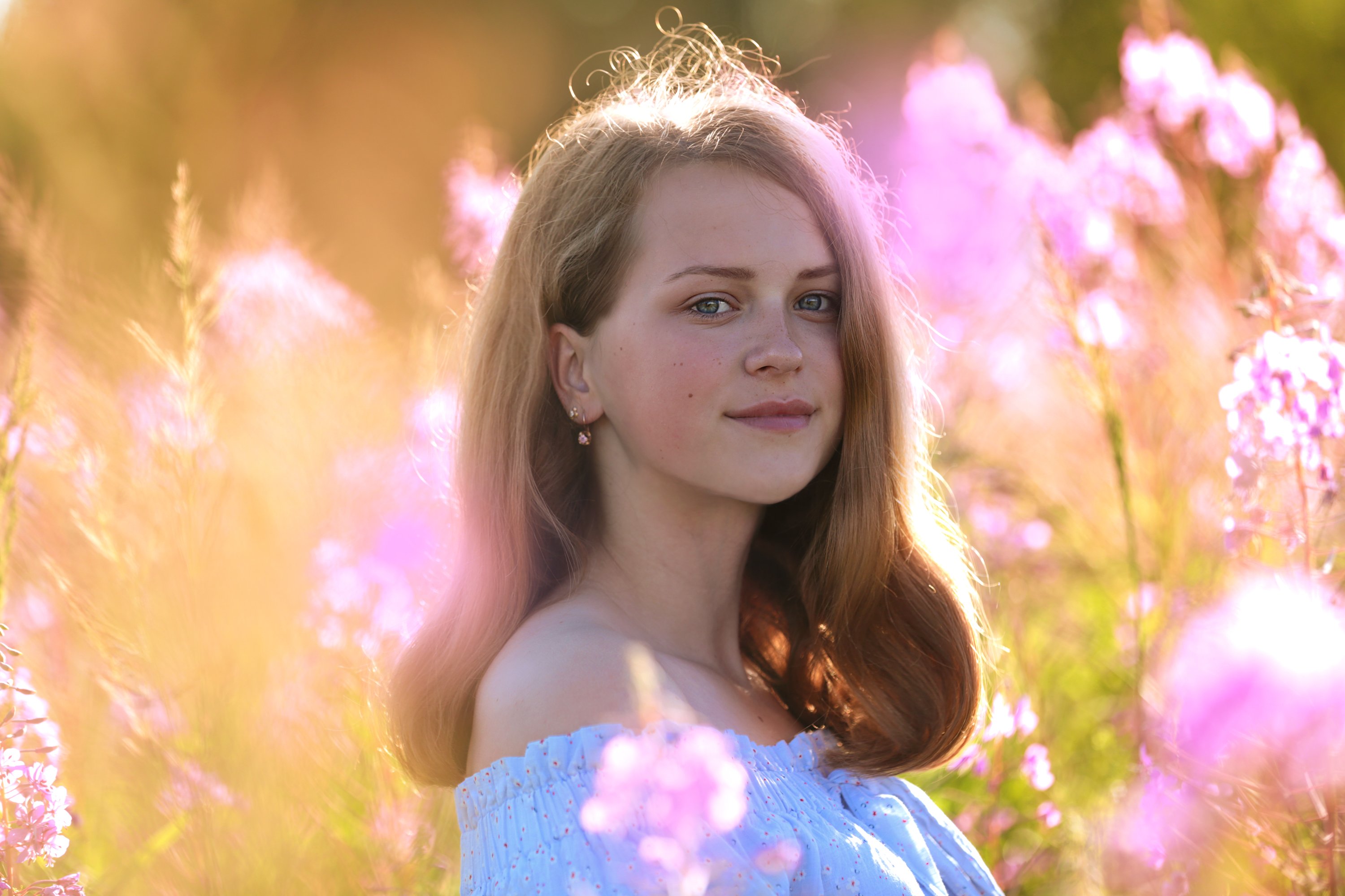лето, цветы иван-чая,девушка,  портрет., Ирина Никеева