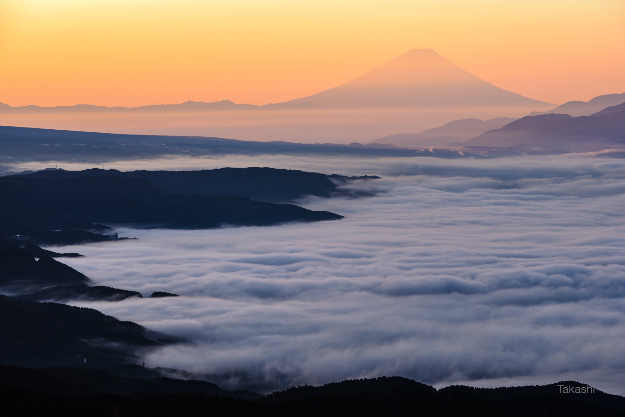 Fuji,Japan,mountain,sea of clouds,sea,cloud,sunrise,sunshine,morning,, Takashi