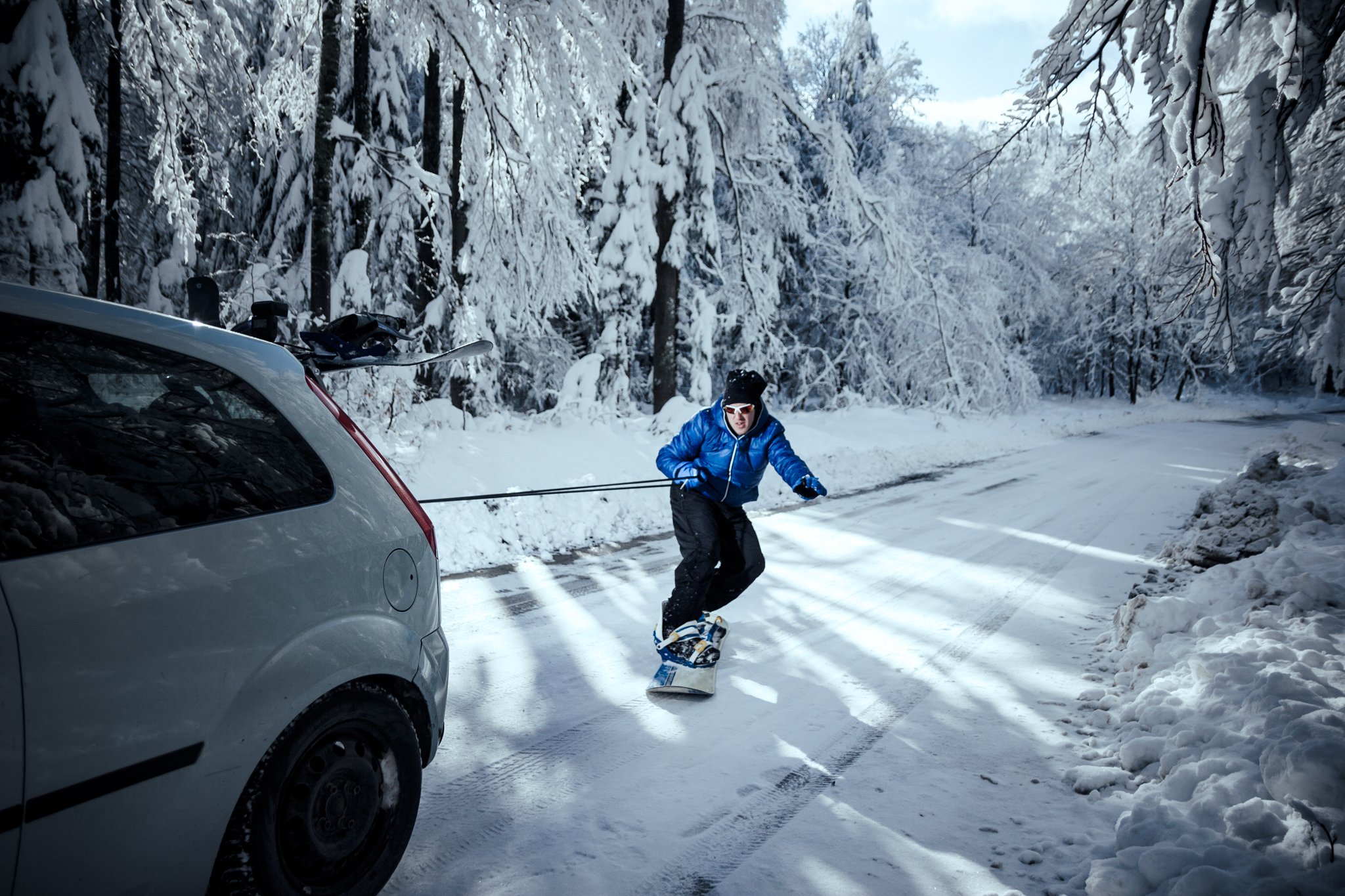 serbia. goc, winter, snow, white, road, mountain, frozen, cold, snowboard, follow, car, towed, rope, board, sliding, action, sport, recreation, extreme, behind, speed, winter scene, outdoor, one, person, fearless,, Марко Радовановић