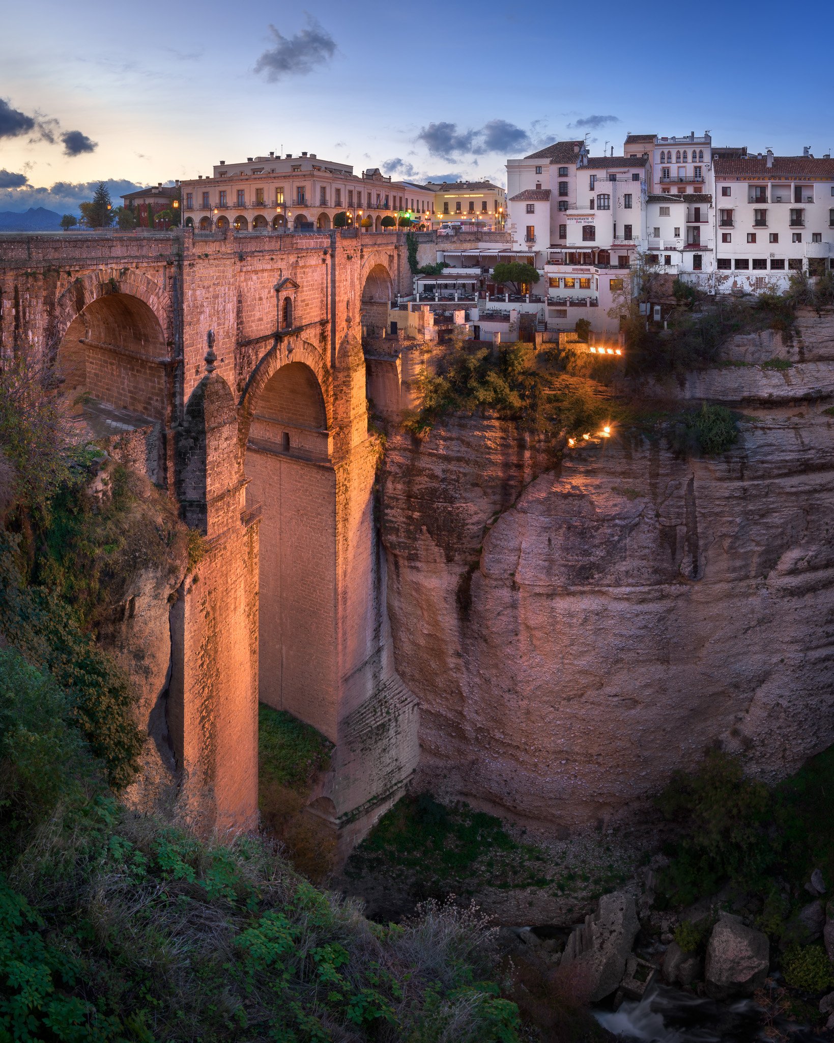 ancient, andalucia, andalusia, antique, arch, architecture, blue, bridge, building, canyon, chasm, city, cityscape, cliff, dusk, europe, european, evening, gorge, high, hill, historic, historical, history, house, iberia, iconic, illuminated, landmark, lan, Andrey Omelyanchuk