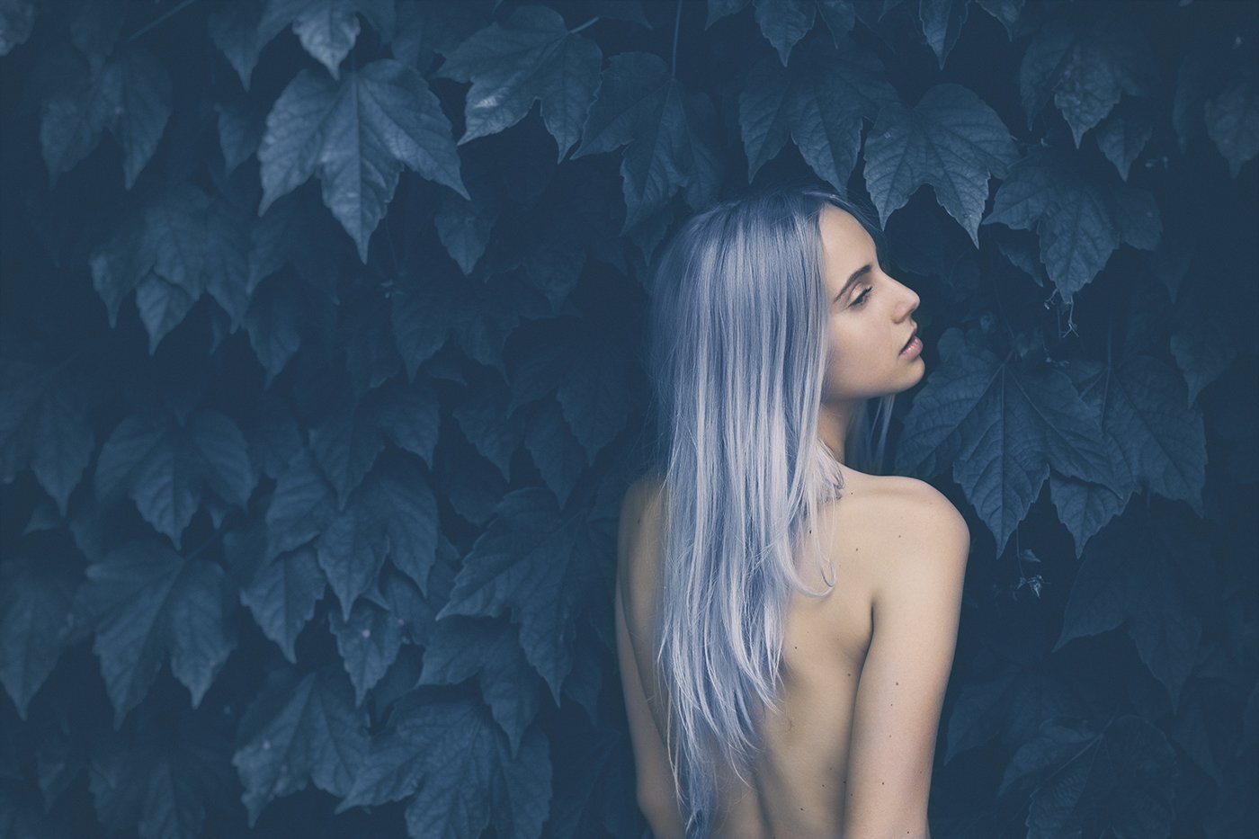 model,beauty,nude,body,leaves,nature,colors,blue,, roberto demaria