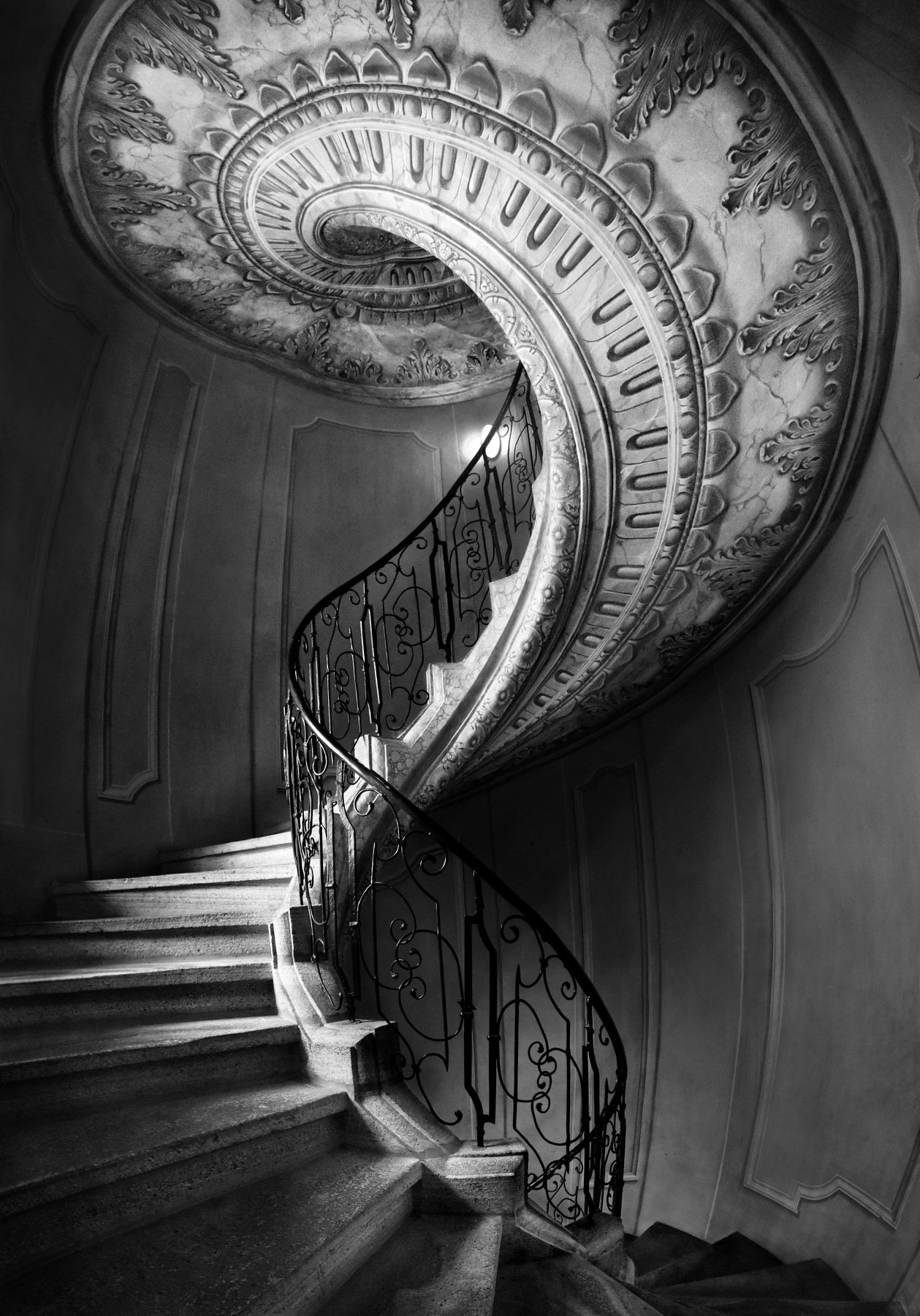 city, architecture, black & white, snake, austria, abbey, stairs, surreal, skin, spiral, old, Endegor