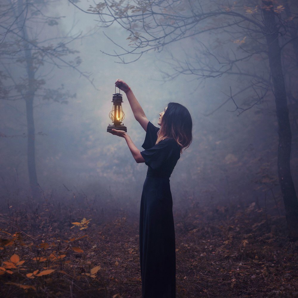 magic, forest, fog, girl, witch, twilight, mystic, Лобанова Екатерина