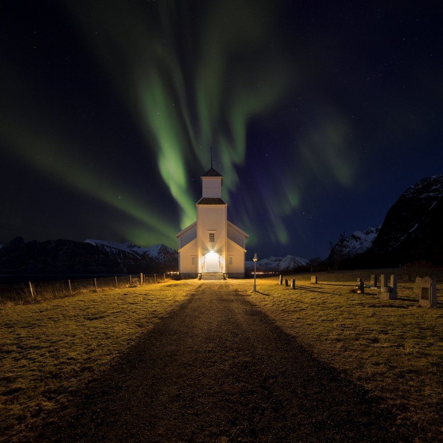 aurora, norway,borealis,church, Jakub Müller