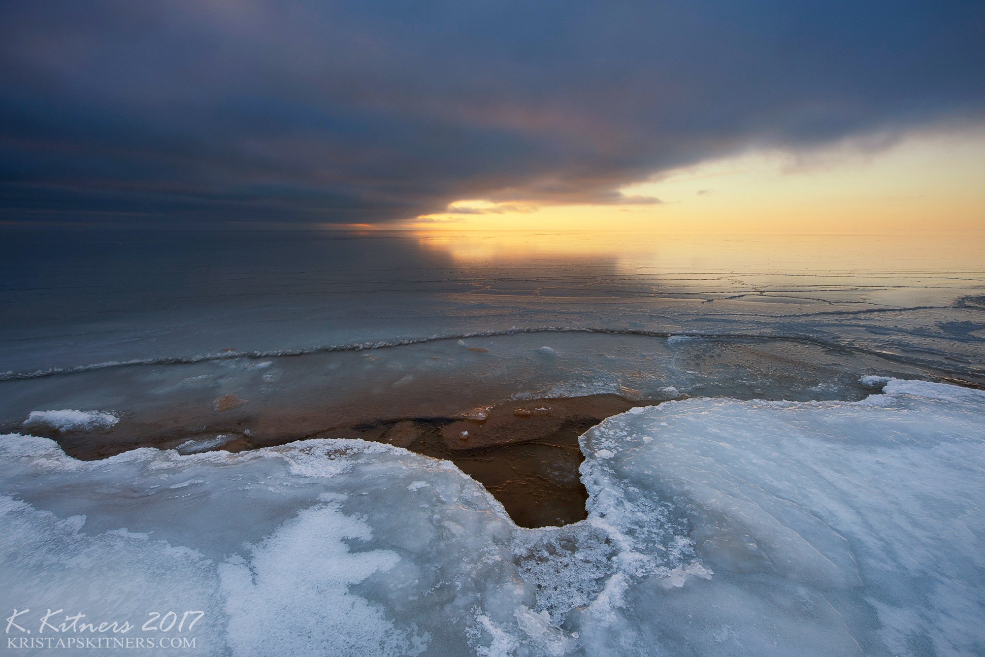 sea seascape ice snow winter sky clouds reflection sunset evening latvia, Kristaps Kitners