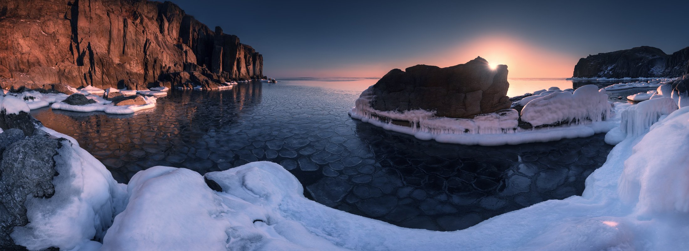 панорама, утро, море, скалы, зима, Андрей Кровлин