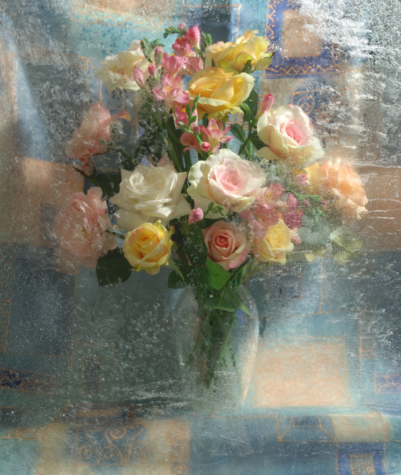 цветы, букет, ваза, мороз, узоры, Андрей Морозов