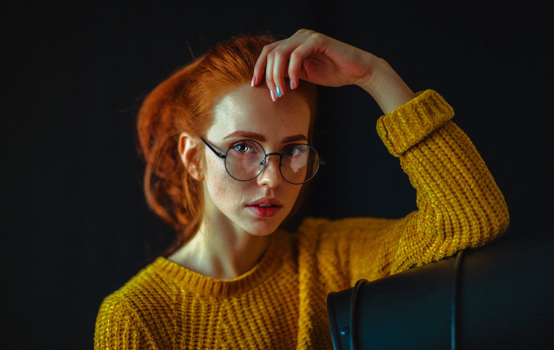 portait girl model eyes redhead freckles веснушки очки рыжая bokeh glasses, Салават Халиков
